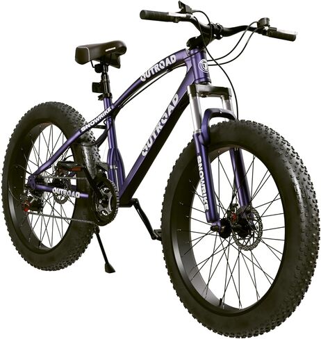 MarKnig 26' Fat Tire Mountain Bike with 4 inch Knobby Tires, 21 Speed MTB with Dual Disc Brake for Adults, Anti-Slip Bicycle, Black, White, Blue&Purple in Saudi Arabia