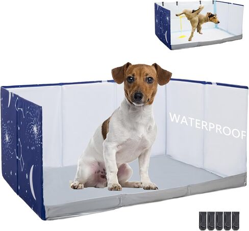 Dog Litter Box with High Walls,Pee Pad Holder Tray for Indoor Dog Potty,No Assembly,No Spill,Waterproof,Easy to Clean,Portable for Travel (Beige Planet, S-23.6''Lx23.6''Wx12''H) in Saudi Arabia