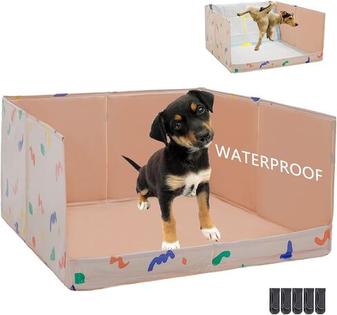 Dog Litter Box with High Walls,Pee Pad Holder Tray for Indoor Dog Potty,No Assembly,No Spill,Waterproof,Easy to Clean,Portable for Travel (Beige Planet, S-23.6''Lx23.6''Wx12''H) in Saudi Arabia