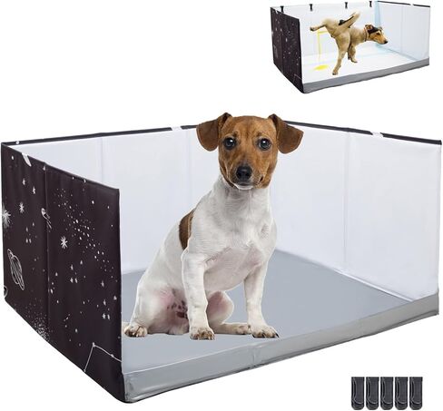 Dog Litter Box with High Walls,Pee Pad Holder Tray for Indoor Dog Potty,No Assembly,No Spill,Waterproof,Easy to Clean,Portable for Travel (Beige Planet, S-23.6''Lx23.6''Wx12''H) in Saudi Arabia