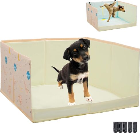 Dog Litter Box with High Walls,Pee Pad Holder Tray for Indoor Dog Potty,No Assembly,No Spill,Waterproof,Easy to Clean,Portable for Travel (Beige Planet, S-23.6''Lx23.6''Wx12''H) in Saudi Arabia