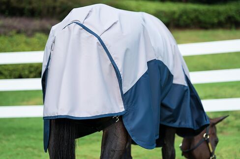 Horse Turnout Rain Sheet | 600 Denier Ripstop Turnout Blanket No Fill (0g) | Waterproof Lightweight Breathable | Tear-Resistant Outer & Rub-Free Silky Inner | Grey/Navy - 78 in in Saudi Arabia