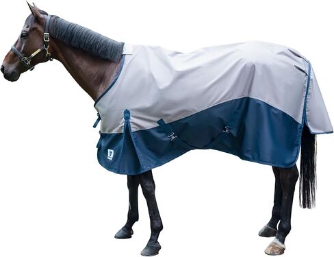 Horse Turnout Rain Sheet | 600 Denier Ripstop Turnout Blanket No Fill (0g) | Waterproof Lightweight Breathable | Tear-Resistant Outer & Rub-Free Silky Inner | Grey/Navy - 78 in in Saudi Arabia