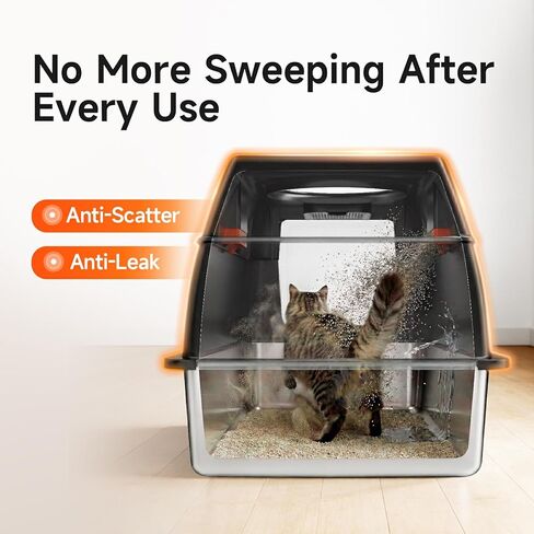 Extra Large Stainless Steel Litter Box with Lid, High Sided Enclosed Metal Cat Litter Pan, Dog Proof Front Entry Top Exit, Odor Control Easy Clean Leak Proof, Includes Mat, Scoop & Step, Black in Kuwait