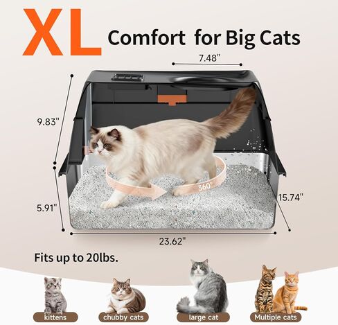 Extra Large Stainless Steel Litter Box with Lid, High Sided Enclosed Metal Cat Litter Pan, Dog Proof Front Entry Top Exit, Odor Control Easy Clean Leak Proof, Includes Mat, Scoop & Step, Black in Kuwait