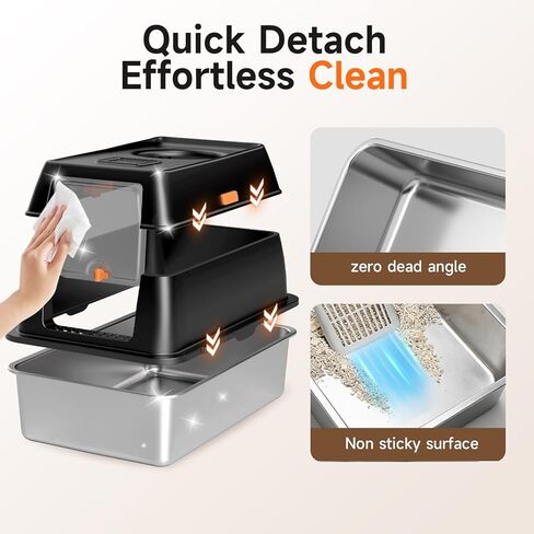 Extra Large Stainless Steel Litter Box with Lid, High Sided Enclosed Metal Cat Litter Pan, Dog Proof Front Entry Top Exit, Odor Control Easy Clean Leak Proof, Includes Mat, Scoop & Step, Black in Kuwait