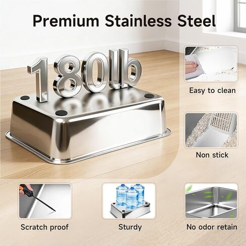 Extra Large Stainless Steel Litter Box with Lid, High Sided Enclosed Metal Cat Litter Pan, Dog Proof Front Entry Top Exit, Odor Control Easy Clean Leak Proof, Includes Mat, Scoop & Step, Black in Kuwait