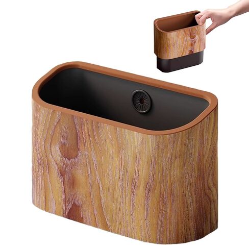 Cat Litter Scoop Holder – Wood-Grain Dual-Open Scoop Caddy with Bag-Lock Hole, Wide-Mouth Double-Layer Inner Bucket, Mini Desktop Trash Bin for Pet Scoops & Accessories in Kuwait