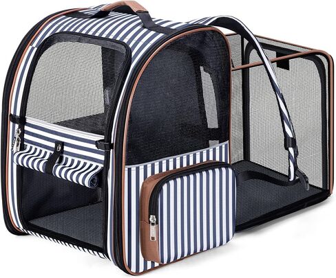 Lekebobor Cat Carrier Backpack, Expandable Pet Carrier with Sun Shade & Full Front Opening, Breathable Mesh Backpack for Small Dogs & Medium Cats Up to 18 Lbs, Foldable for Hiking, Camping (Grey) in Kuwait