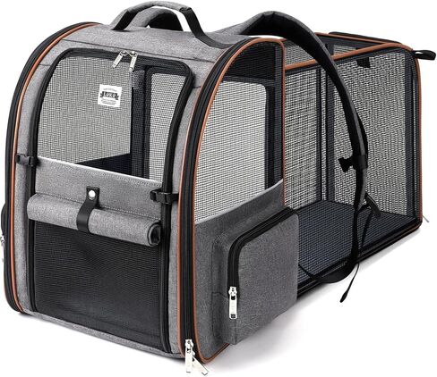 Lekebobor Cat Carrier Backpack, Expandable Pet Carrier with Sun Shade & Full Front Opening, Breathable Mesh Backpack for Small Dogs & Medium Cats Up to 18 Lbs, Foldable for Hiking, Camping (Grey) in Kuwait