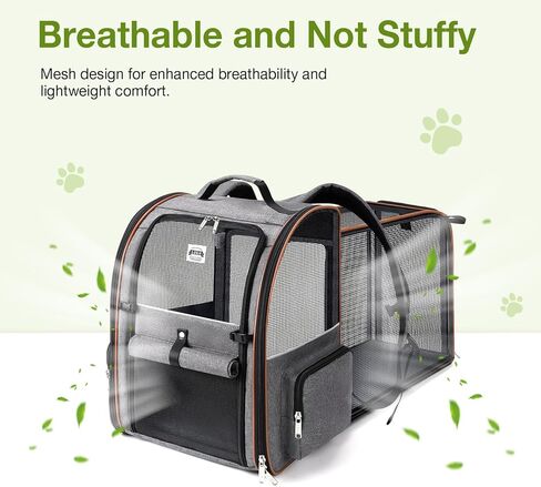 Lekebobor Cat Carrier Backpack, Expandable Pet Carrier with Sun Shade & Full Front Opening, Breathable Mesh Backpack for Small Dogs & Medium Cats Up to 18 Lbs, Foldable for Hiking, Camping (Grey) in Kuwait