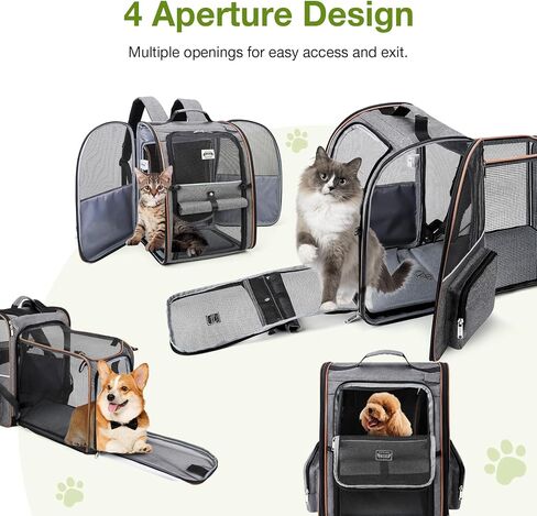 Lekebobor Cat Carrier Backpack, Expandable Pet Carrier with Sun Shade & Full Front Opening, Breathable Mesh Backpack for Small Dogs & Medium Cats Up to 18 Lbs, Foldable for Hiking, Camping (Grey) in Kuwait