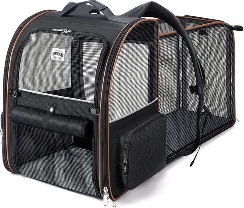 Lekebobor Cat Carrier Backpack, Expandable Pet Carrier with Sun Shade & Full Front Opening, Breathable Mesh Backpack for Small Dogs & Medium Cats Up to 18 Lbs, Foldable for Hiking, Camping (Grey) in Kuwait