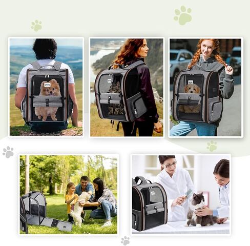 Lekebobor Cat Carrier Backpack, Expandable Pet Carrier with Sun Shade & Full Front Opening, Breathable Mesh Backpack for Small Dogs & Medium Cats Up to 18 Lbs, Foldable for Hiking, Camping (Grey) in Kuwait