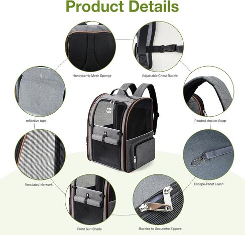 Lekebobor Cat Carrier Backpack, Expandable Pet Carrier with Sun Shade & Full Front Opening, Breathable Mesh Backpack for Small Dogs & Medium Cats Up to 18 Lbs, Foldable for Hiking, Camping (Grey) in Kuwait