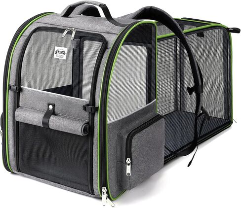 Lekebobor Cat Carrier Backpack, Expandable Pet Carrier with Sun Shade & Full Front Opening, Breathable Mesh Backpack for Small Dogs & Medium Cats Up to 18 Lbs, Foldable for Hiking, Camping (Grey) in Kuwait
