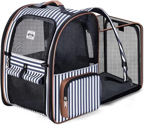 Lekebobor Cat Carrier Backpack, Expandable Pet Carrier with Sun Shade & Full Front Opening, Breathable Mesh Backpack for Small Dogs & Medium Cats Up to 18 Lbs, Foldable for Hiking, Camping (Grey) in Kuwait