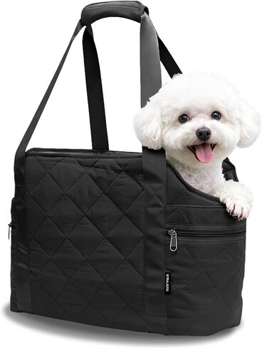 Lightweight Dog Purse Carrier for Small Dogs up to 15 lbs, Dog Tote Bag Puppy Carrier, Soft Plush Interior, Safety Leash Clip, 4 Side Pockets Dog Carrier Bag for Travel & Walking, Black in Saudi Arabia