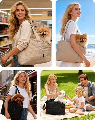 Lightweight Dog Purse Carrier for Small Dogs up to 15 lbs, Dog Tote Bag Puppy Carrier, Soft Plush Interior, Safety Leash Clip, 4 Side Pockets Dog Carrier Bag for Travel & Walking, Black in Saudi Arabia