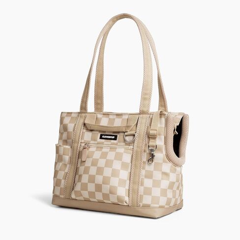 حاملة الكلاب Cleverpup Transit Tote للكلاب الصغيرة التي يصل وزنها إلى 8 أرطال، مجموعة 4 قطع ناعمة الجوانب مقاس 16x11x8 مع قاعدة مقاومة للماء، حشوة قطيفة، كيس طعام، فتحة رأس شبكية - صغيرة، لوحة شطرنج in Kuwait