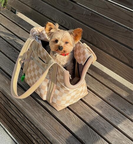 حاملة الكلاب Cleverpup Transit Tote للكلاب الصغيرة التي يصل وزنها إلى 8 أرطال، مجموعة 4 قطع ناعمة الجوانب مقاس 16x11x8 مع قاعدة مقاومة للماء، حشوة قطيفة، كيس طعام، فتحة رأس شبكية - صغيرة، لوحة شطرنج in Kuwait