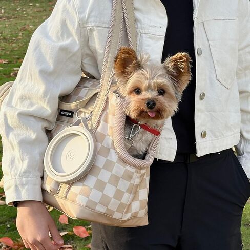 حاملة الكلاب Cleverpup Transit Tote للكلاب الصغيرة التي يصل وزنها إلى 8 أرطال، مجموعة 4 قطع ناعمة الجوانب مقاس 16x11x8 مع قاعدة مقاومة للماء، حشوة قطيفة، كيس طعام، فتحة رأس شبكية - صغيرة، لوحة شطرنج in Kuwait