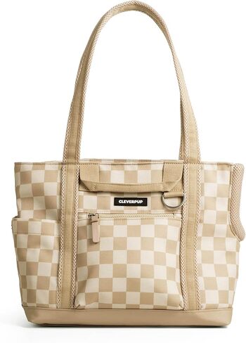 حاملة الكلاب Cleverpup Transit Tote للكلاب الصغيرة التي يصل وزنها إلى 8 أرطال، مجموعة 4 قطع ناعمة الجوانب مقاس 16x11x8 مع قاعدة مقاومة للماء، حشوة قطيفة، كيس طعام، فتحة رأس شبكية - صغيرة، لوحة شطرنج in Kuwait