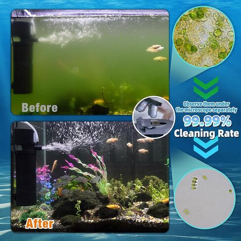 Aquarium Filter U-V w/Scientific 3,6,12,24H Timer 200GPH for 20-75Gal Fish Turtle Tank Bio Sponge Internal Filter Power Pump Deodorization Saltwater Freshwater Killing Green Clean Machine Air Supply in Kuwait