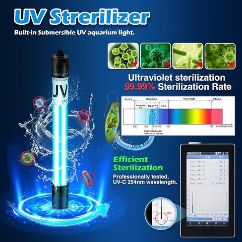 Aquarium Filter U-V w/Scientific 3,6,12,24H Timer 200GPH for 20-75Gal Fish Turtle Tank Bio Sponge Internal Filter Power Pump Deodorization Saltwater Freshwater Killing Green Clean Machine Air Supply in Kuwait