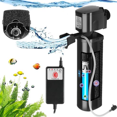 Aquarium Filter U-V w/Scientific 3,6,12,24H Timer 200GPH for 20-75Gal Fish Turtle Tank Bio Sponge Internal Filter Power Pump Deodorization Saltwater Freshwater Killing Green Clean Machine Air Supply in Kuwait