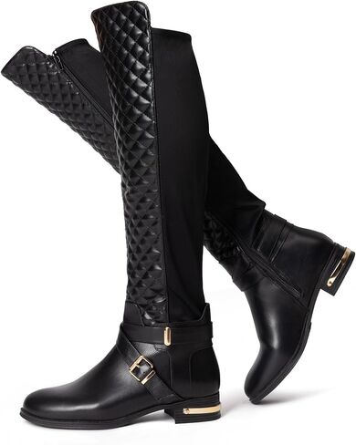 أحذية JustFab Noel المسطحة للنساء - أحذية نسائية، أحذية ركوب الخيل، أحذية عالية للركبة للنساء، أحذية طويلة وأحذية طويلة للنساء - أحذية كاجوال للنساء in Kuwait