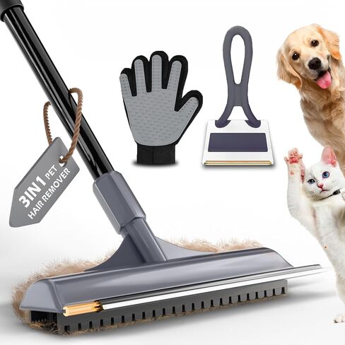 Carpet Rake for Pet Hair Removal - Reusable Dog & Cat Hair Remover with 58" Reinforced Steel Handle, 3-in-1 Professional Modular Rug Rake & Scraper Tool for Shag Rugs, Couch, Stairs (Orange) in Kuwait