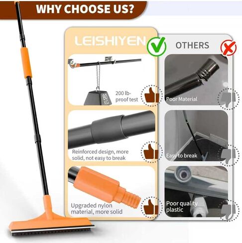 Carpet Rake for Pet Hair Removal - Reusable Dog & Cat Hair Remover with 58" Reinforced Steel Handle, 3-in-1 Professional Modular Rug Rake & Scraper Tool for Shag Rugs, Couch, Stairs (Orange) in Kuwait