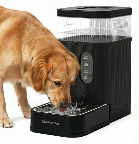 موزع وعاء مياه أوتوماتيكي للكلاب سعة 2.2 جالون من Gardner Pet، وعاء مياه الجاذبية 8.5 لتر مع وعاء من الفولاذ المقاوم للصدأ وفلتر حجر مايفان، خالٍ من مادة BPA للقطط والكلاب (أسود، 2.2 جالون) in Kuwait