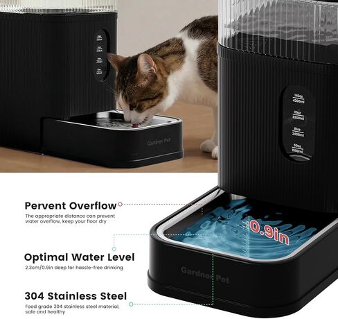 موزع وعاء مياه أوتوماتيكي للكلاب سعة 2.2 جالون من Gardner Pet، وعاء مياه الجاذبية 8.5 لتر مع وعاء من الفولاذ المقاوم للصدأ وفلتر حجر مايفان، خالٍ من مادة BPA للقطط والكلاب (أسود، 2.2 جالون) in Kuwait