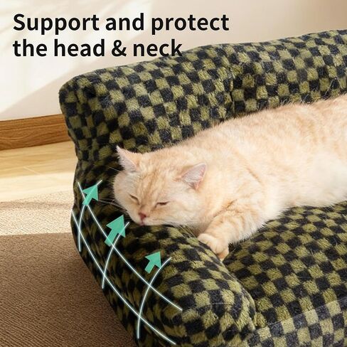 Faux Fur Cat & Dog Sofa Cat Couch Mini Cat Bed Indoor Human Style Pet Sofa, Modern Pet Furniture for Cats, Washable ＆ Removable Cover, for Cats and Small Medium Dogs (Black/Green, Large(30X21 inch)) in Saudi Arabia