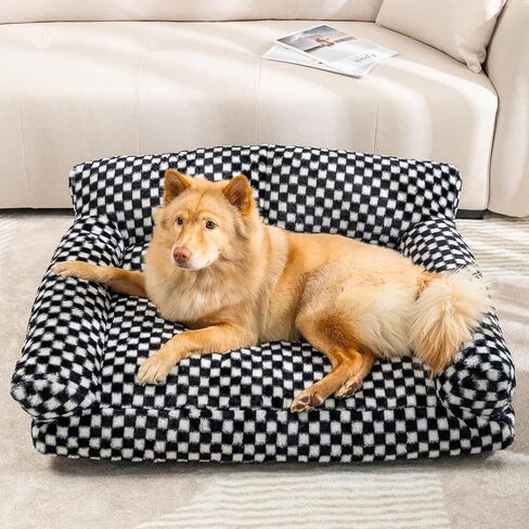 Faux Fur Cat & Dog Sofa Cat Couch Mini Cat Bed Indoor Human Style Pet Sofa, Modern Pet Furniture for Cats, Washable ＆ Removable Cover, for Cats and Small Medium Dogs (Black/Green, Large(30X21 inch)) in Saudi Arabia
