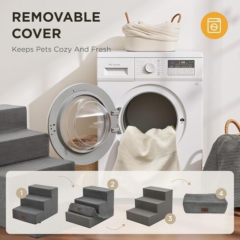 سلالم للكلاب من Joydeco للسرير بطول 63.5 سم ارتفاعًا، خطوات للحيوانات الأليفة من 5 خطوات للكلاب والقطط الصغيرة، خطوات للكلاب للسرير المرتفع، منحدر متوازن غير قابل للانزلاق سلالم للحيوانات الأليفة في الأماكن المغلقة، رمادي in Kuwait