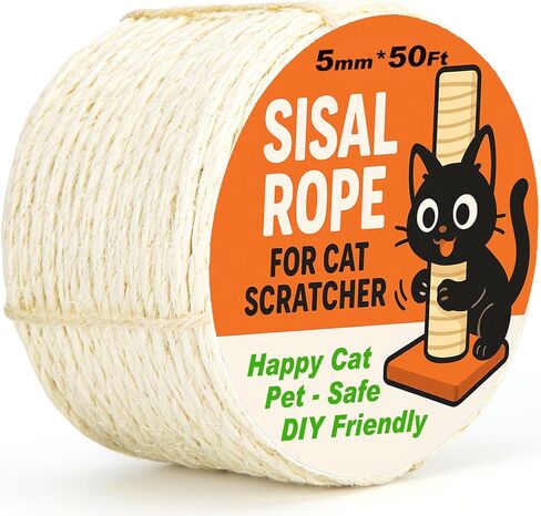 حبل سيزال طبيعي لشجرة خدش القطط بسمك 5 مم 1/5 بوصة × 150 قدم، خيوط تسلق برج القطط لاستبدال عمود خدش القطط، وإصلاح عمود الخدش، والاستبدال، والاستعادة والتركيب بنفسك، أبيض in Kuwait