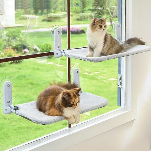 2PC Cat Window Perch Cordless Foldable Cat Hammock Bed for Window with Metal Frame and Reversible Cover, Large Suction Cups Window Resting Seat for Indoor Cats (Cat Bed, M-2PC) in Kuwait