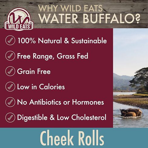 Wild Eats Water Buffalo Retriever Style Cheek Roll Dog Chews - 5 Pack (Long Lasting Chews, Treats, Bones for Aggressive Chewers & Large Dogs) Great Substitute Pig Ears Dogs in Kuwait