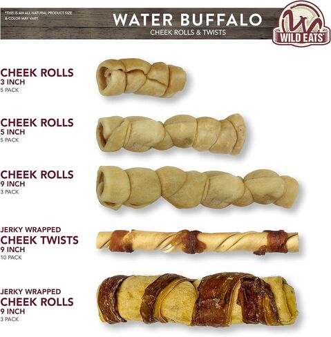 Wild Eats Water Buffalo Retriever Style Cheek Roll Dog Chews - 5 Pack (Long Lasting Chews, Treats, Bones for Aggressive Chewers & Large Dogs) Great Substitute Pig Ears Dogs in Kuwait