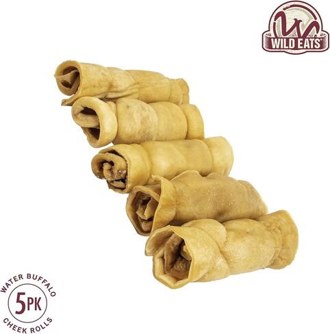 Wild Eats Water Buffalo Retriever Style Cheek Roll Dog Chews - 5 Pack (Long Lasting Chews, Treats, Bones for Aggressive Chewers & Large Dogs) Great Substitute Pig Ears Dogs in Kuwait