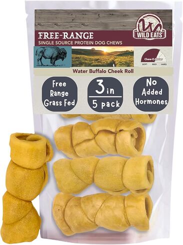 Wild Eats Water Buffalo Retriever Style Cheek Roll Dog Chews - 5 Pack (Long Lasting Chews, Treats, Bones for Aggressive Chewers & Large Dogs) Great Substitute Pig Ears Dogs in Kuwait