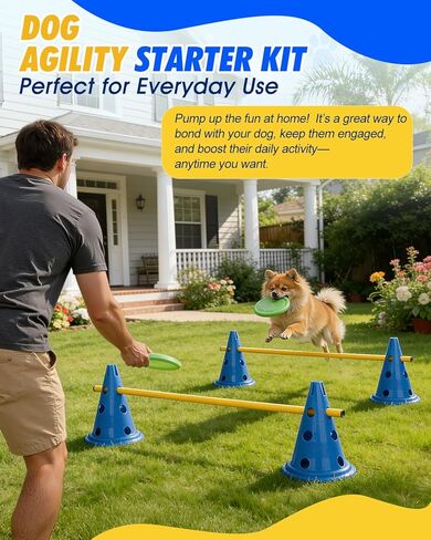 مجموعة مخروط حواجز خفة الحركة للكلاب، مجموعة الفناء الخلفي لرشاقة الكلاب مع شريط قابل للتعديل للارتفاع لإعادة التأهيل والمبتدئين، معدات خفة الحركة للكلاب لبدء تدريب مسار عوائق الكلاب - 12 بوصة in Kuwait