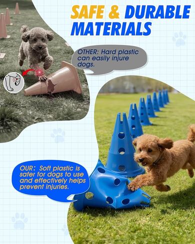 مجموعة مخروط حواجز خفة الحركة للكلاب، مجموعة الفناء الخلفي لرشاقة الكلاب مع شريط قابل للتعديل للارتفاع لإعادة التأهيل والمبتدئين، معدات خفة الحركة للكلاب لبدء تدريب مسار عوائق الكلاب - 12 بوصة in Kuwait