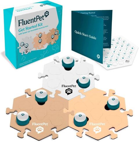 FluentPet Speak Up! Get Started Kit with Clearer Upward-Facing Sound | 6 Recordable Buttons w/Pre-Installed Batteries & 3 HexTile Button Mats | Training Dog & Cat Communication Buttons in Kuwait