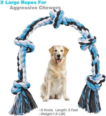 Bmag Dog Rope Toys for Aggressive Chewers, Interactive Heavy Duty Dog Toys for Medium Large Dogs, Tough Twisted Rope Toy with 5 Knots (Blud) in Saudi Arabia