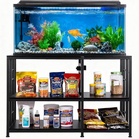 FAHKNS 40 50 Gallon Aquarium Stand 36x18 Inch Heavy Duty 750lbs Capacity, 3-Tier Black Adjustable Shelf Steel Frame Fish Tank Stand with Power Outlet Suitable for Home Office in Kuwait