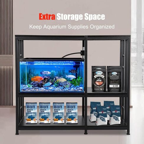 FAHKNS 40 50 Gallon Aquarium Stand 36x18 Inch Heavy Duty 750lbs Capacity, 3-Tier Black Adjustable Shelf Steel Frame Fish Tank Stand with Power Outlet Suitable for Home Office in Kuwait